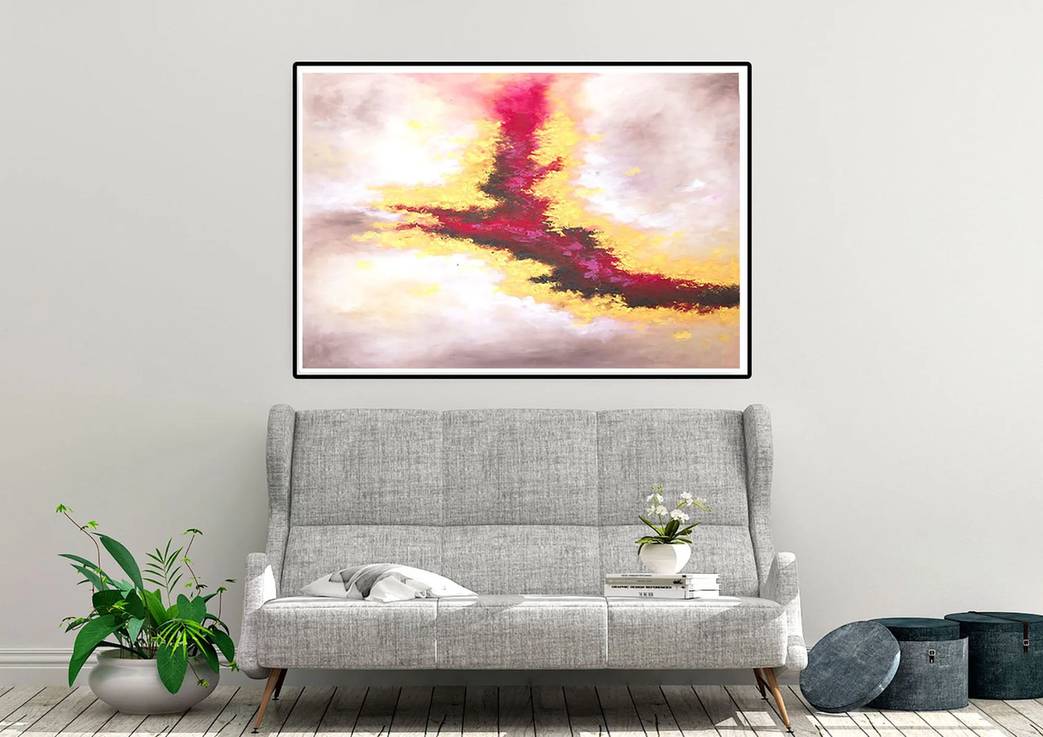 Living Original Hallway Red Abstract Canvas Artwork O11IH